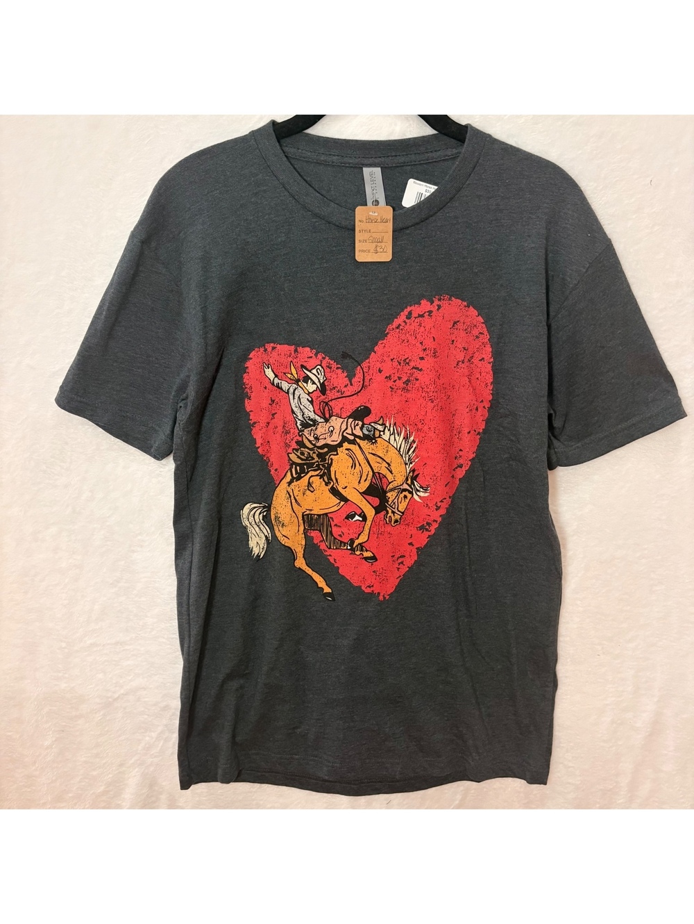 NWT Western Horse Heart Graphic Tee Next Level Apparel Women’s Small Charcoal